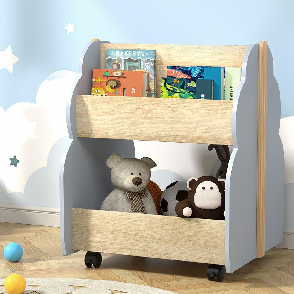 Keezi Kids Toy Box Bookshelf | Organize toys and books with this colorful and playful display shelf.