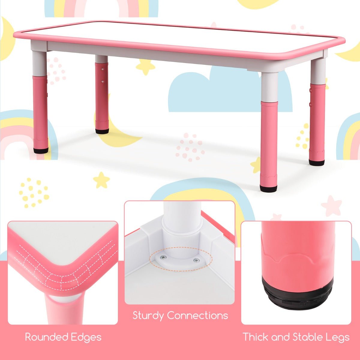 Kids Table and Chairs Set for 4 with Graffiti Desktop-Pink - Kids Mega Mart