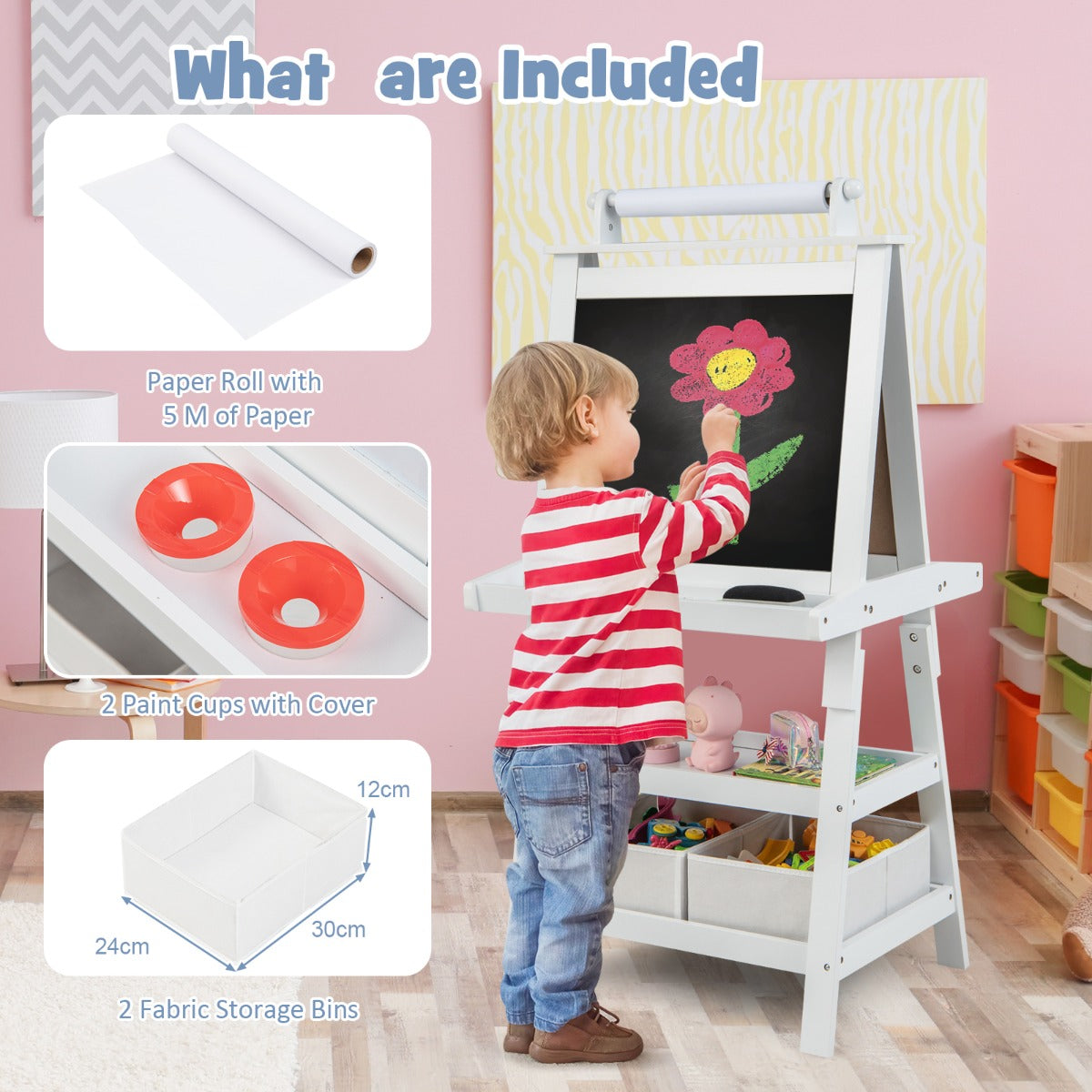 Kids Art Easel | Versatile 3-in-1 with Magnetic Whiteboard, Chalkboard and Paper Roll for creative play. Kids Art Easel | Versatile 3-in-1 with Magnetic Whiteboard, Chalkboard and Paper Roll for creative play.