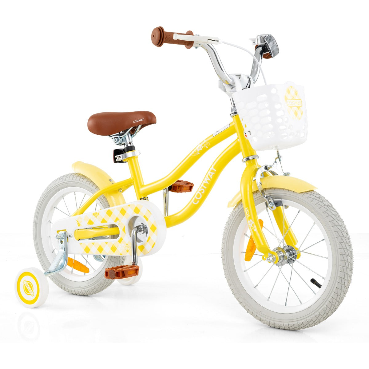 Costway Kids Bike with Front Handbrake and Rear Coaster Brake for 3-5 Years Old-Yellow-14 inches Costway Kids Bike with Front Handbrake and Rear Coaster Brake for 3-5 Years Old-Yellow-14 inches