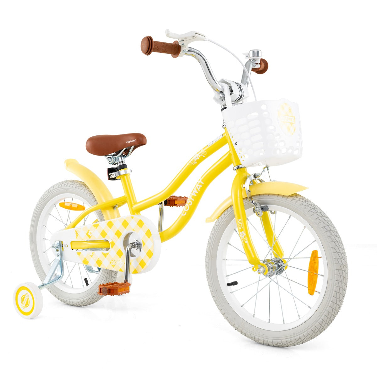 Costway Kids Bike with Front Handbrake and Rear Coaster Brake for 4-7 Years Old-Yellow-16 inches
