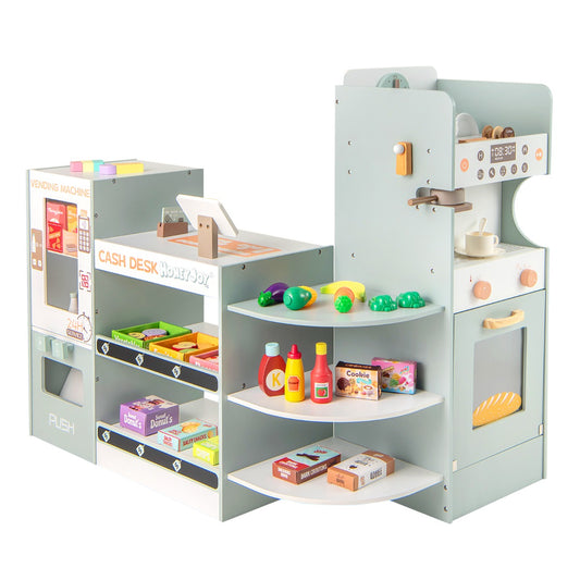 Green Wooden Grocery Store Playset | Vending Machine & Cashier