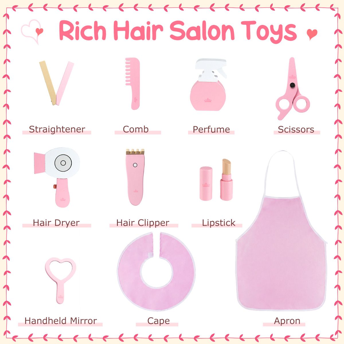Pink Hair Salon Playset | LED Mirror & Rolling Trolley Cart