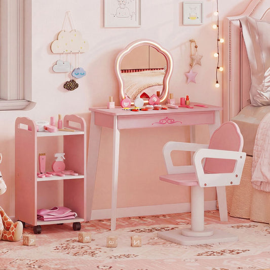 Pink Hair Salon Playset | LED Mirror & Rolling Trolley Cart