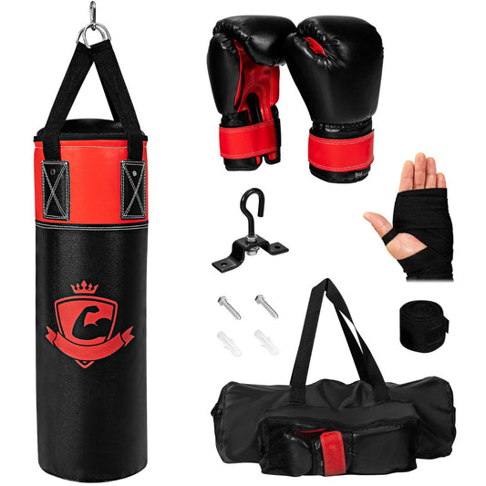 Kids Black Punching Bag Set | Gloves Wraps Storage Bag