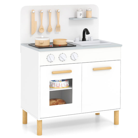 Pink White Kids Kitchen Playset | Light Sound Stove & Cookware