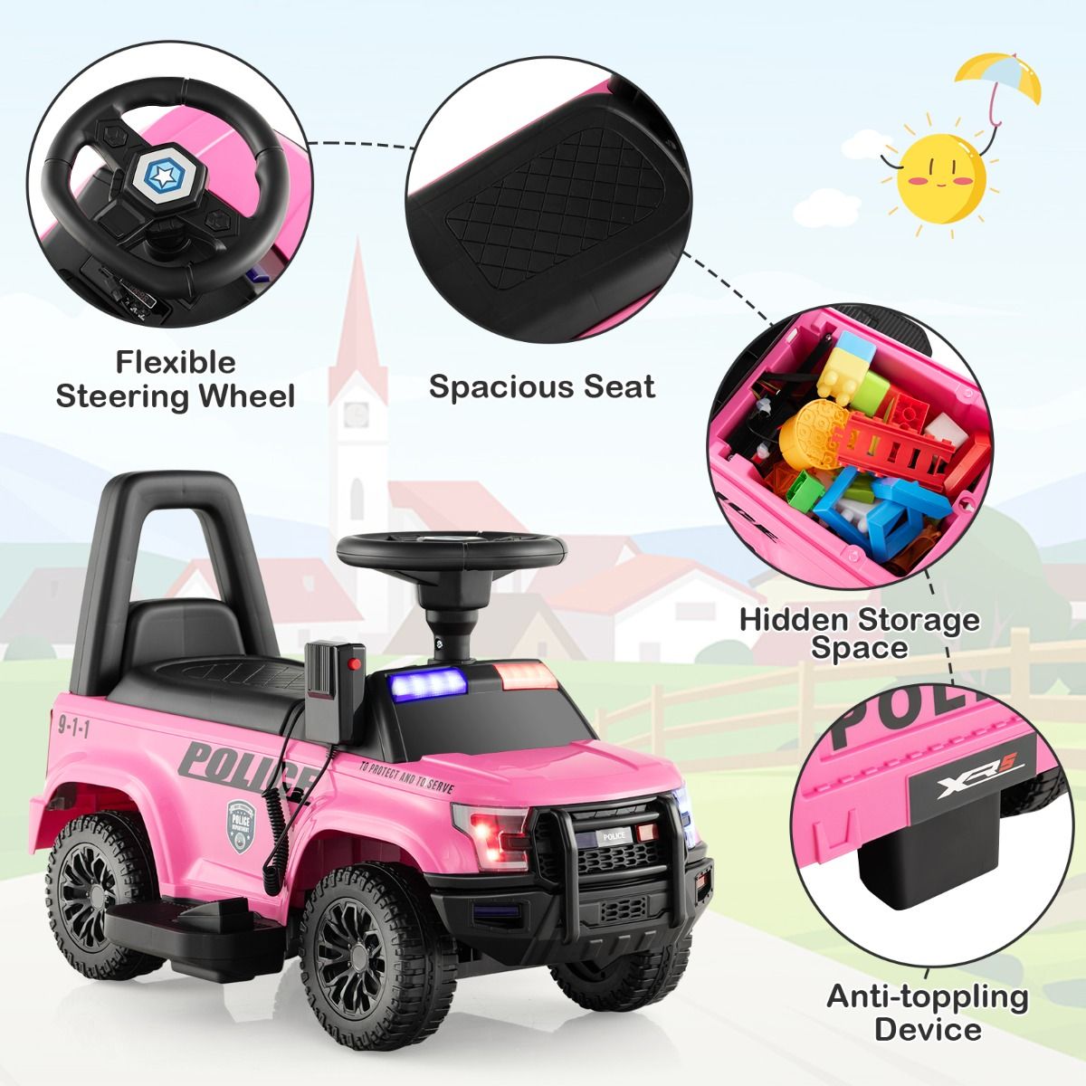 Kids Ride On Police Car | Pink Electric Toy with Megaphone