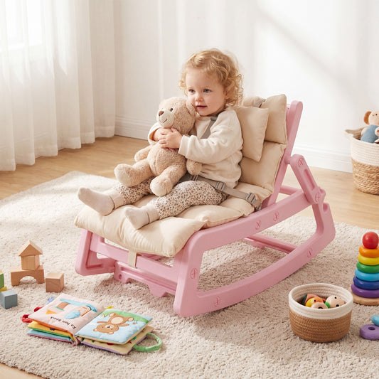 Pink Kids Rocking Chair | Adjustable Backrest & Washable Cushion