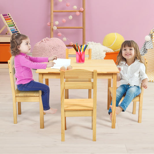 Costway Kids Table and 4 Chairs Set for Toddlers-Natural