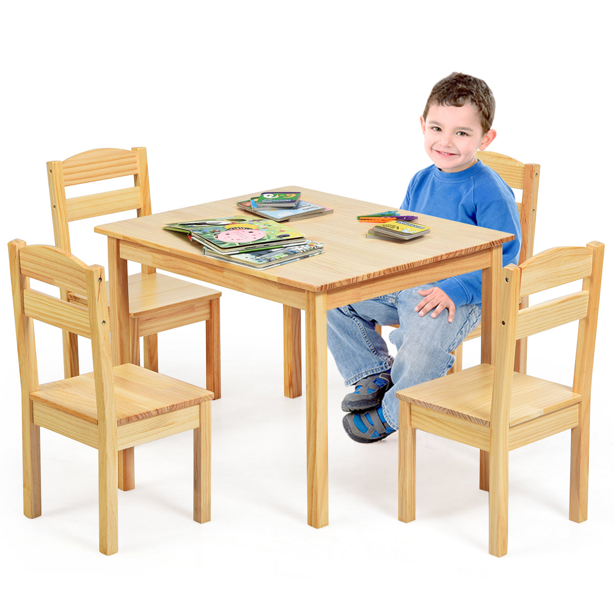 Kids Table And 4 Chairs Set | Natural Pine Wood Furniture