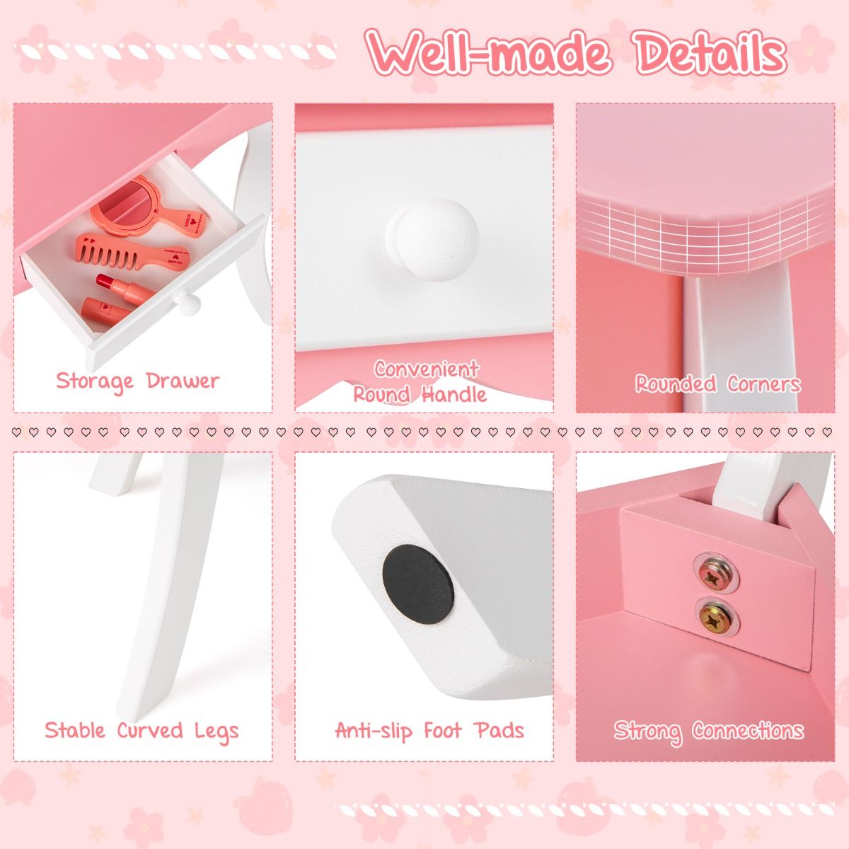 Kids Vanity Set | Pink Tri-Fold Mirror & Storage for Playtime Kids Vanity Set | Pink Tri-Fold Mirror & Storage for Playtime