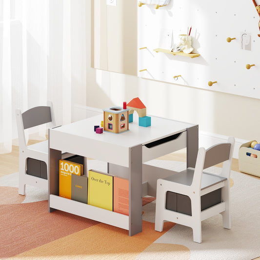 Kids Wooden Activity Table | Grey Dual-Surface & Storage