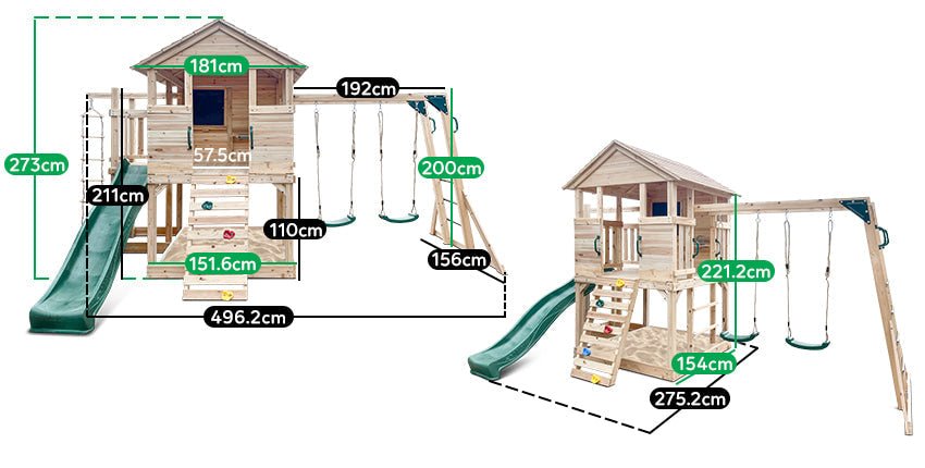 Kingston Cubby House with 2.2m Green Slide - Kids Mega Mart