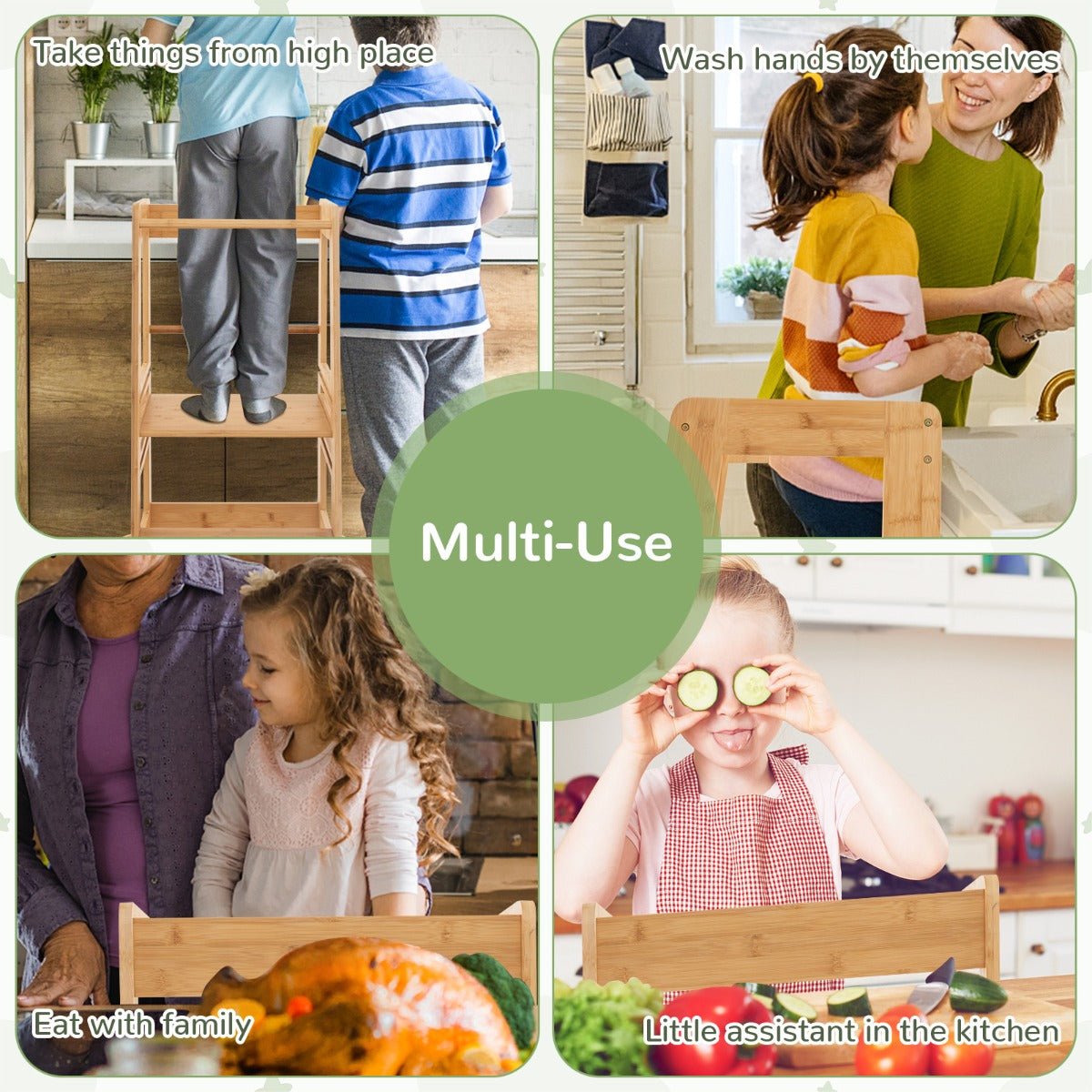Kitchen Step Stool for Toddlers Montessori Toddlers Adjustable-Natural - Kids Mega Mart