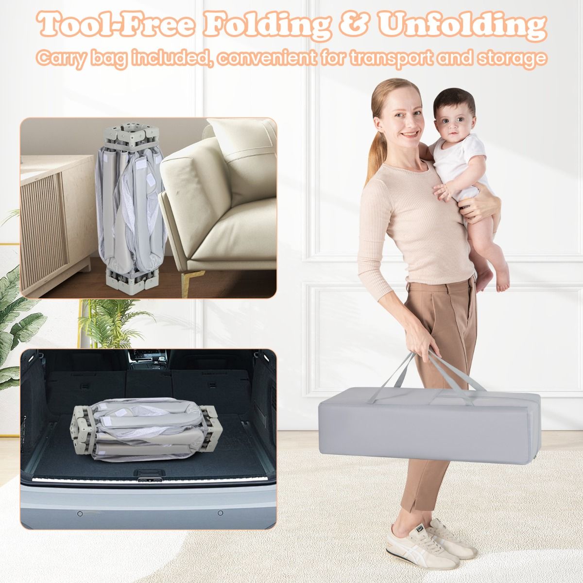 Large Baby Playpen | Spacious Grey Mesh Enclosure with Zipper Large Baby Playpen | Spacious Grey Mesh Enclosure with Zipper