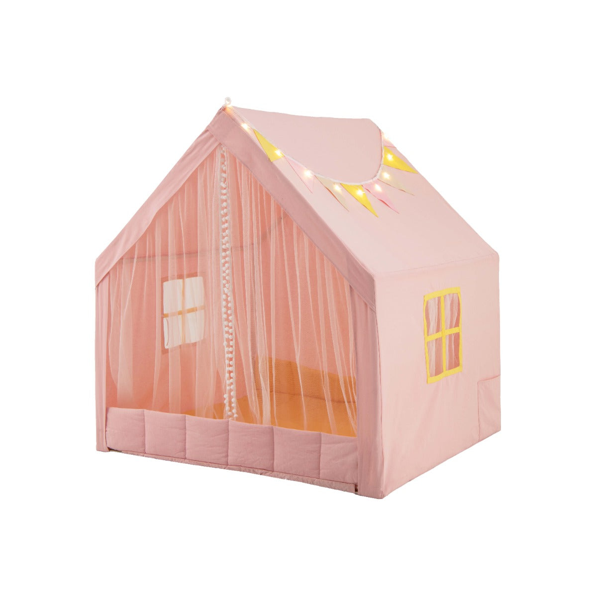 Kids play tent with lights and mat for indoor play, ideal for girls imaginative fun.