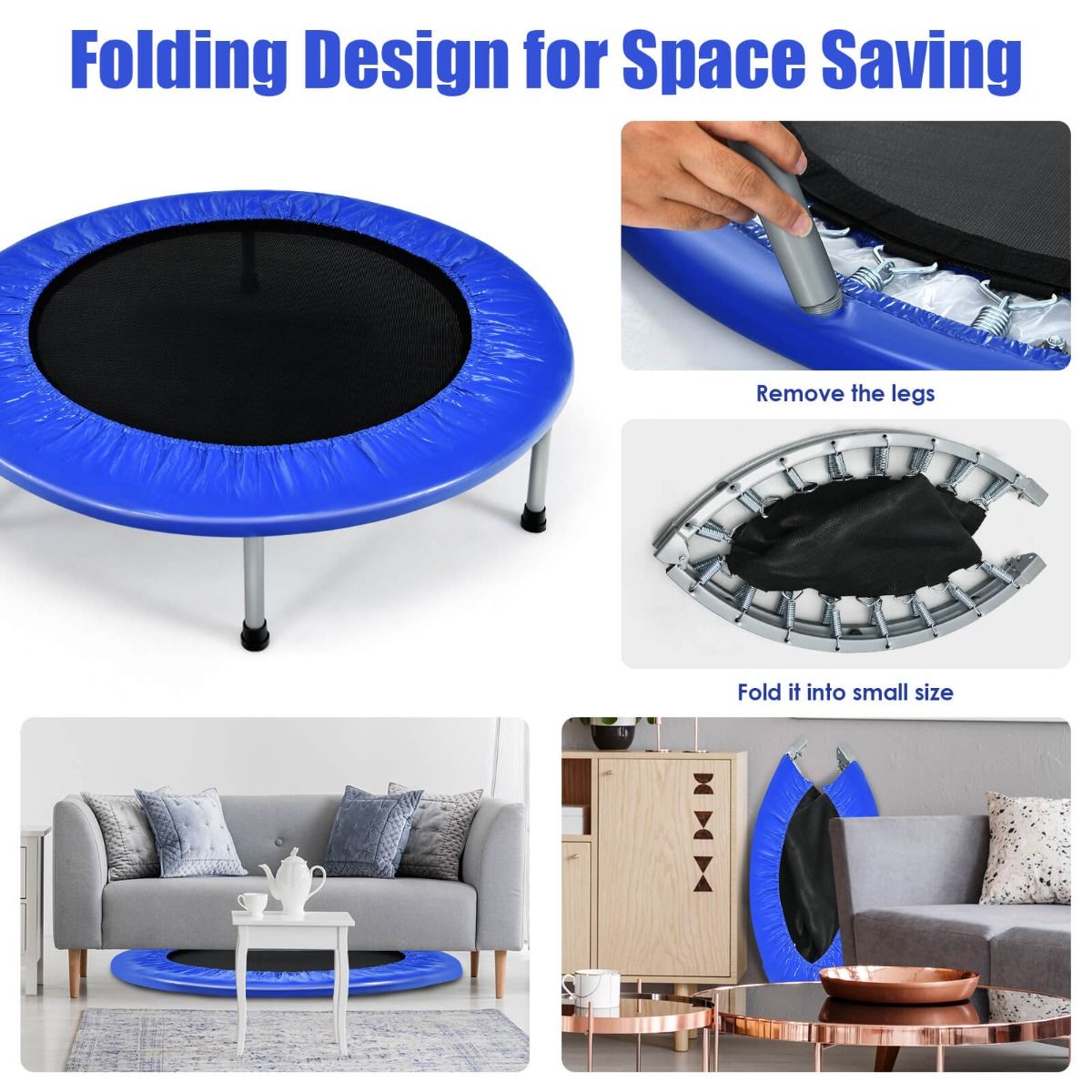 Foldable Kids Mini Trampoline with Safety Cover - 96cm