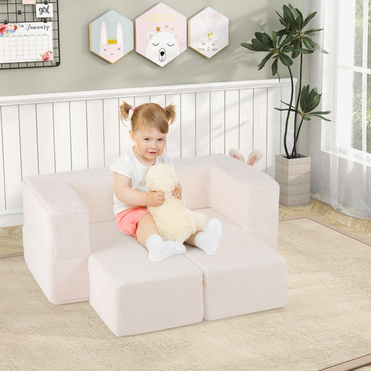 Costway Modular Kids Sofa Couch Convertible Foam Armchair for Children-Beige