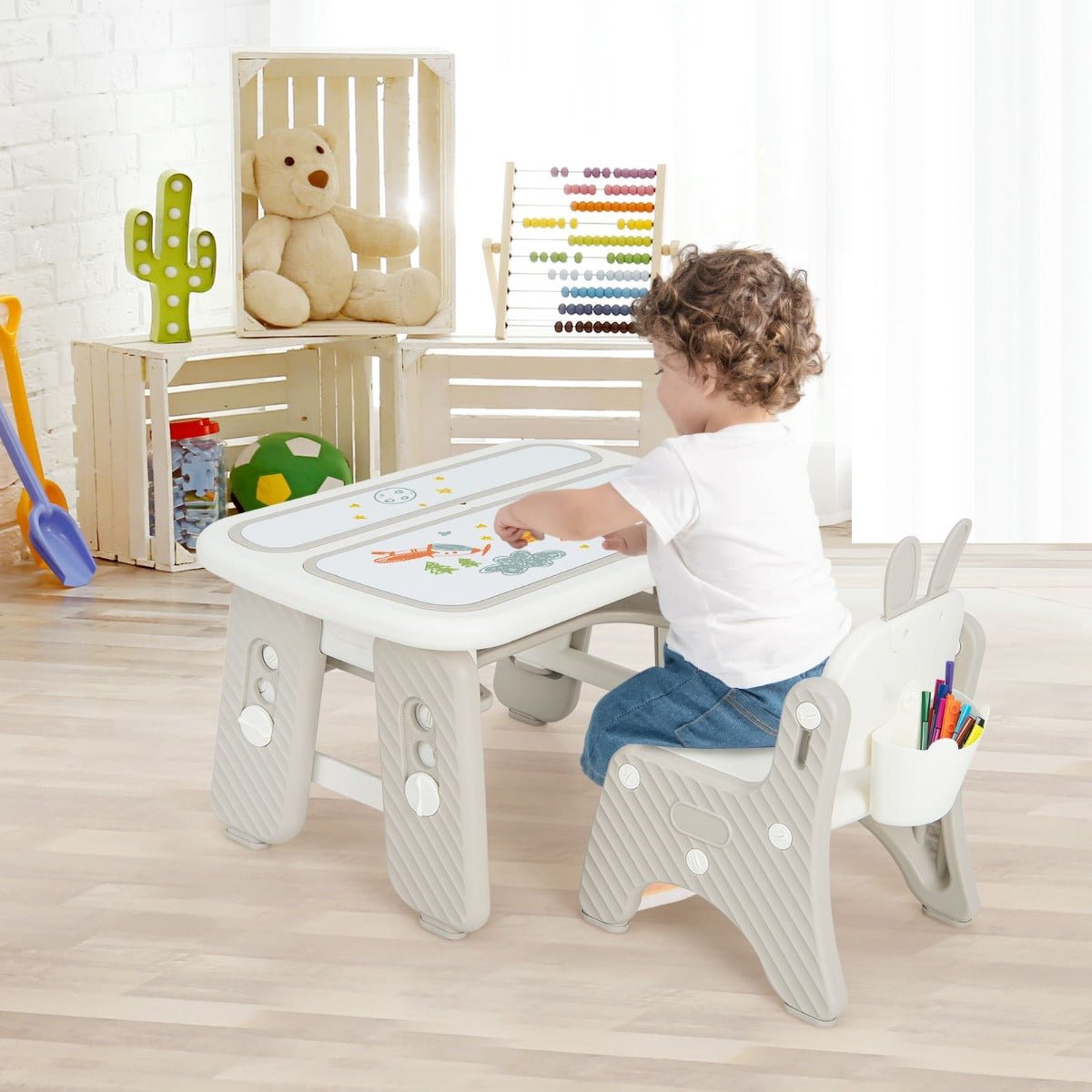 Multi-Activity Kids Table and Chair Set with Flip Top in Grey - Kids Mega Mart
