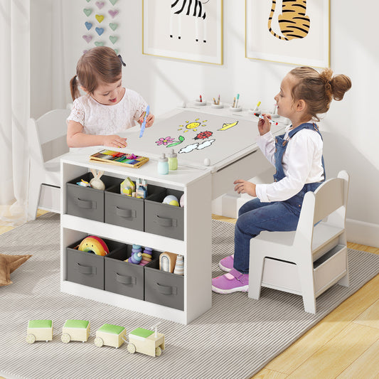 White Kids Art Easel Table | 2-in-1 Flip Design with Storage