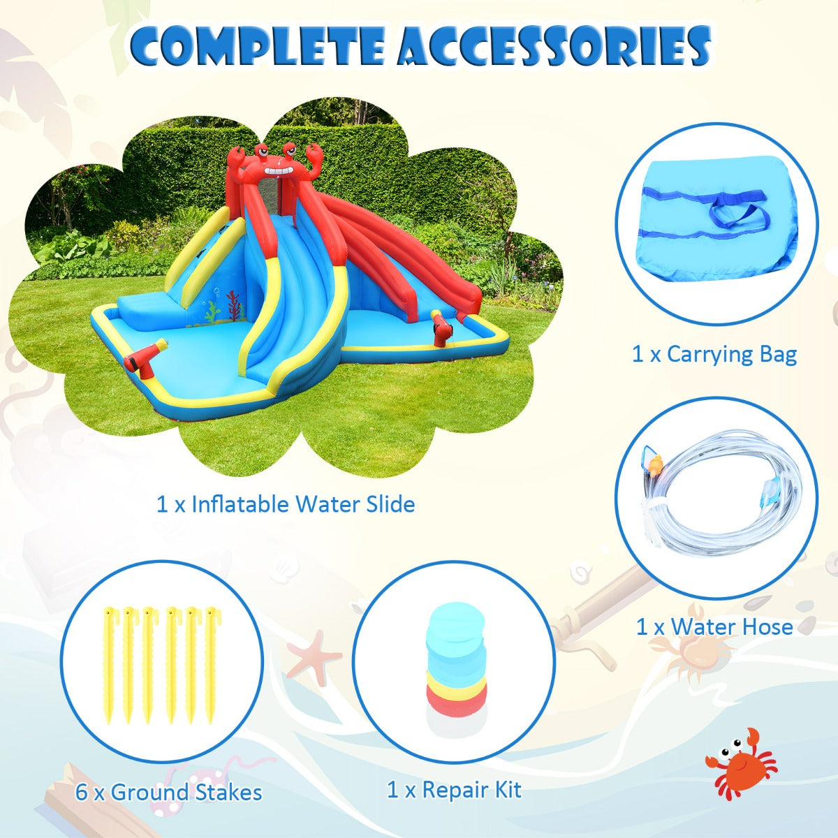 Colorful Crab Inflatable Water Slide | Climbing Wall & Splash Pool
