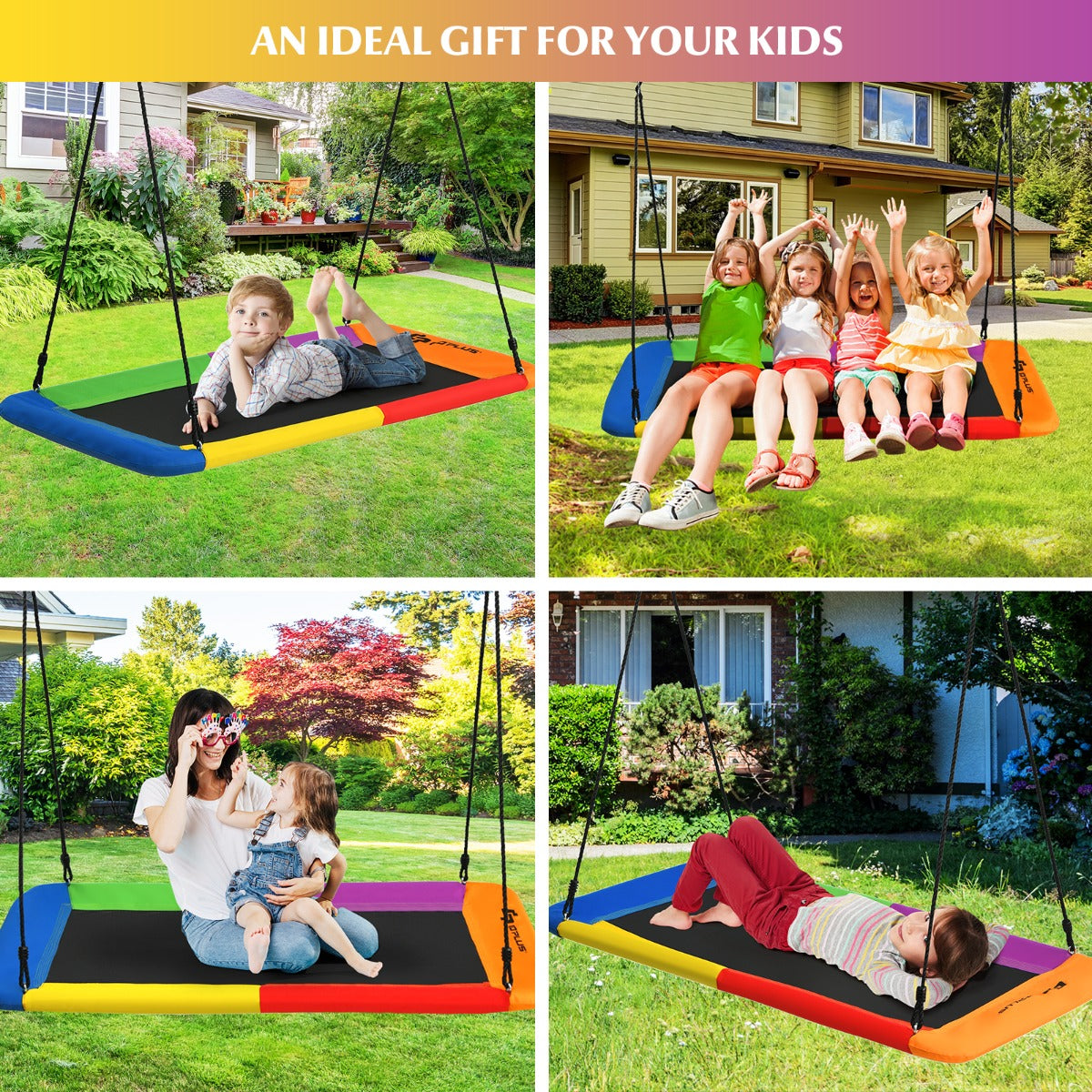Kids Tree Swing Set | Adjustable Ropes in Green Navy Blue & Colorful
