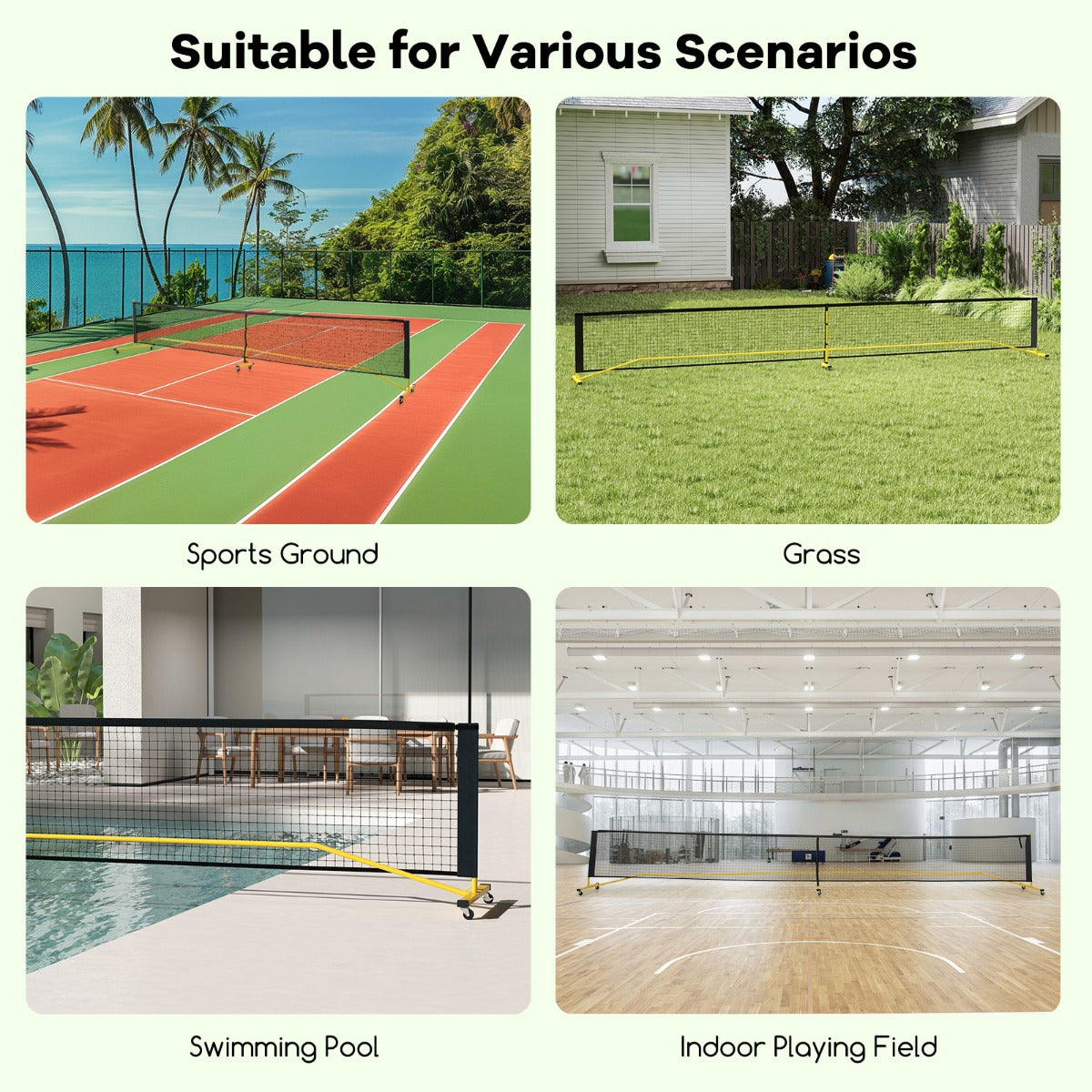 Multicolor Pickleball Net Set | Metal Frame & 4 Wooden Paddles