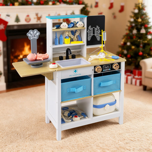 Kids Doctor Play Set | White Wooden Medical Center With Chalkboard