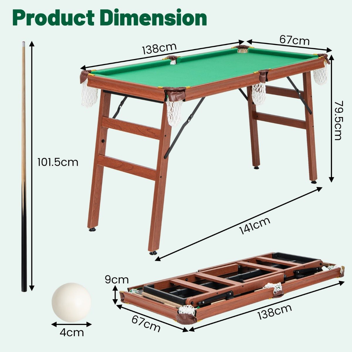Portable Billiards Table Game with Foldable Legs for Family Game Bar Gym Room - Kids Mega Mart