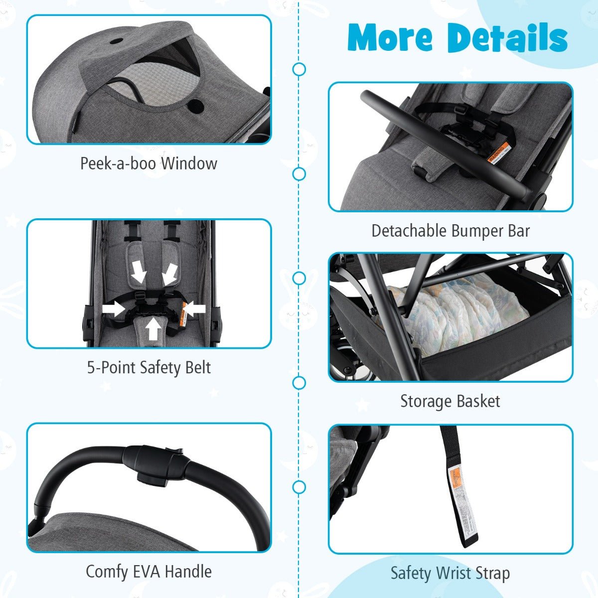 Dark grey Gravity folding baby stroller | lightweight, portable, perfect for convenient on-the-go use.