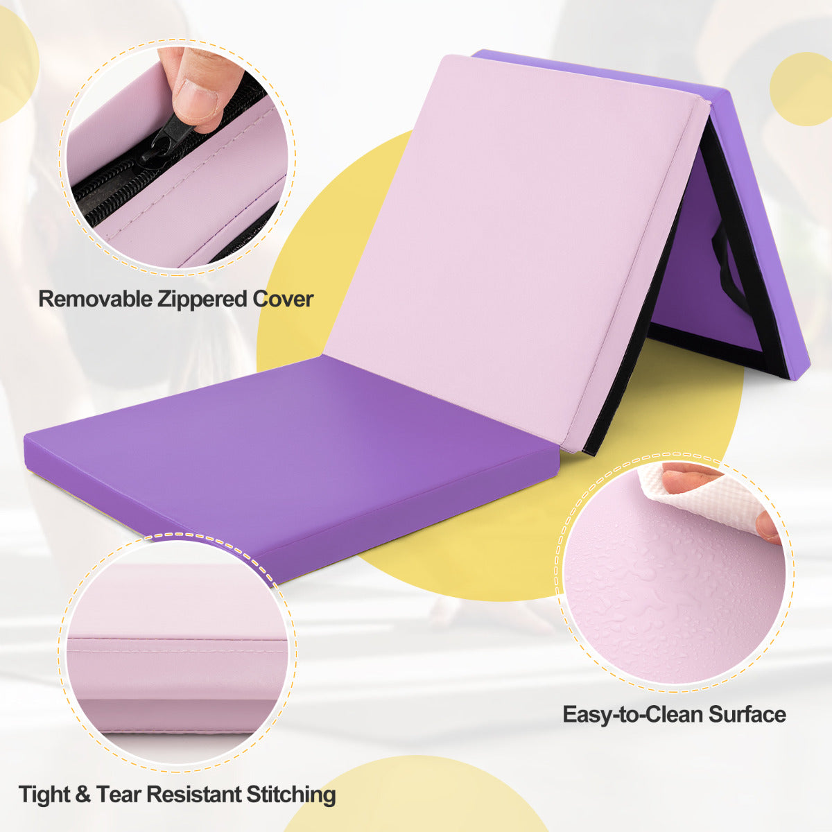 180x60cm 3-Fold Exercise Mat | Pink Purple | 2 Handles EPE Filler