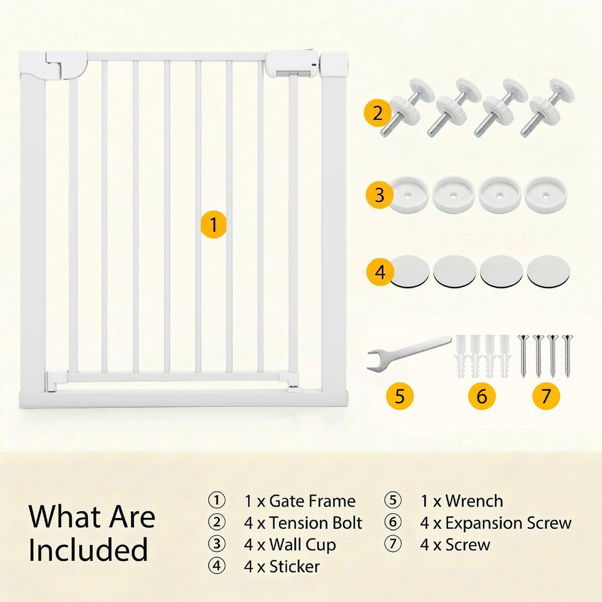 White Auto Close Door Gate | One-Handed Operation 75-82cm