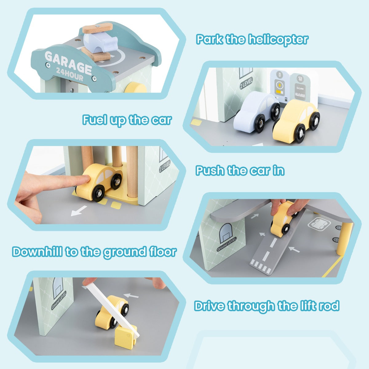 Pretend Play Parking Lot | Grey Wooden Garage with Elevator