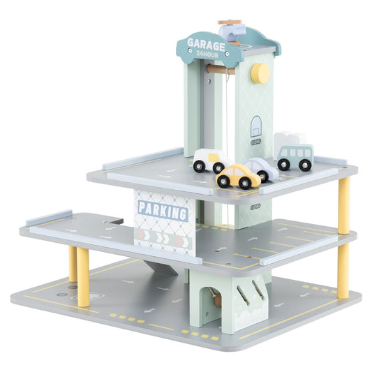 Pretend Play Parking Lot | Grey Wooden Garage with Elevator