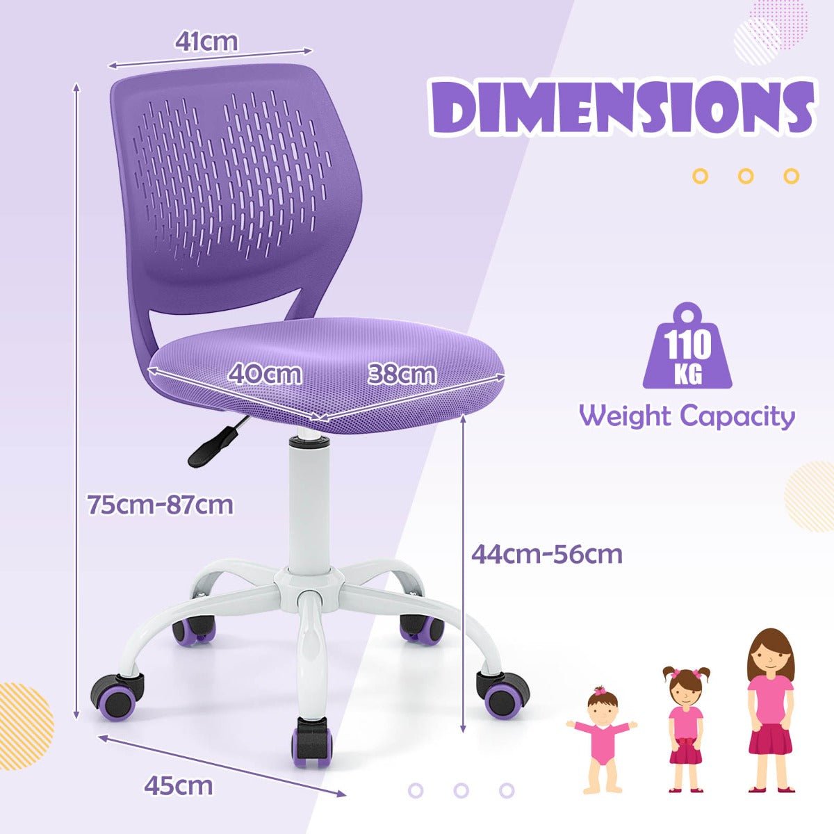 Purple Ergonomic Kids Desk Chair - Kids Mega Mart