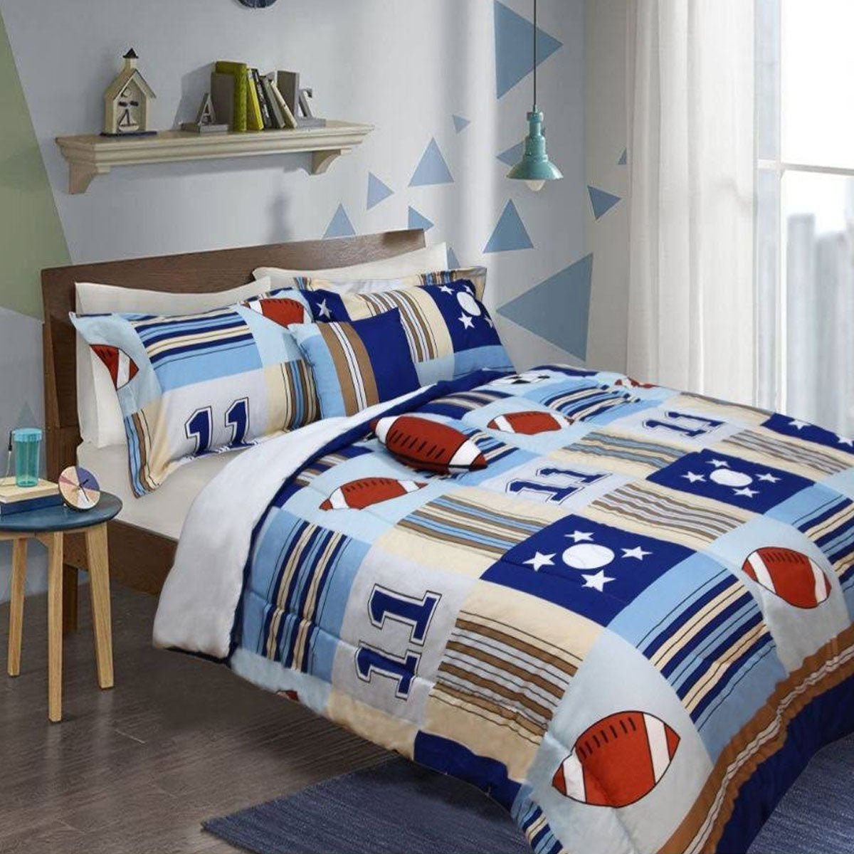 Ramesses 5 Piece Kids Comforter Set showcasing a vibrant sports design for childrens bedrooms.