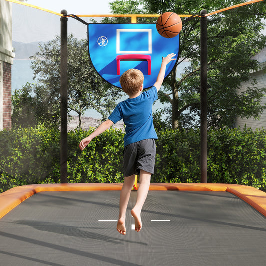 Orange Rectangle Trampoline 10x8ft | Basketball Hoop & Goals