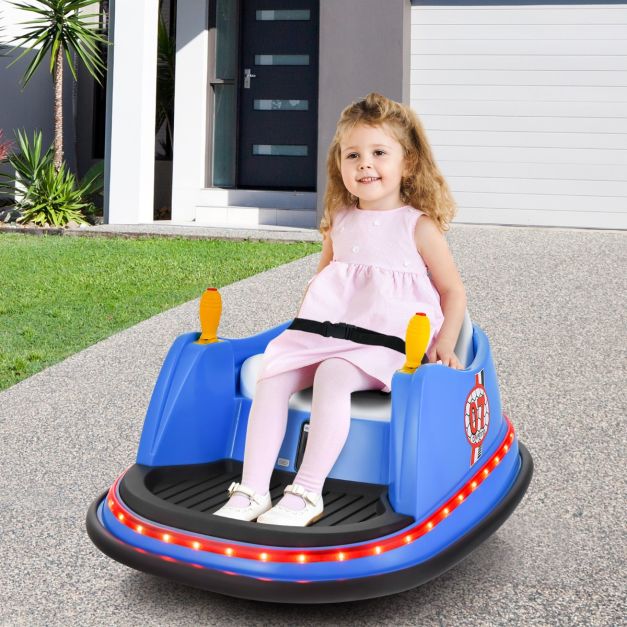Navy blue 12V electric bumper car for kids features remote control operation and smooth ride-on fun