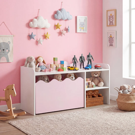 Pink Scalloped Kids Bookshelf | Toy Storage Organizer with Wheels