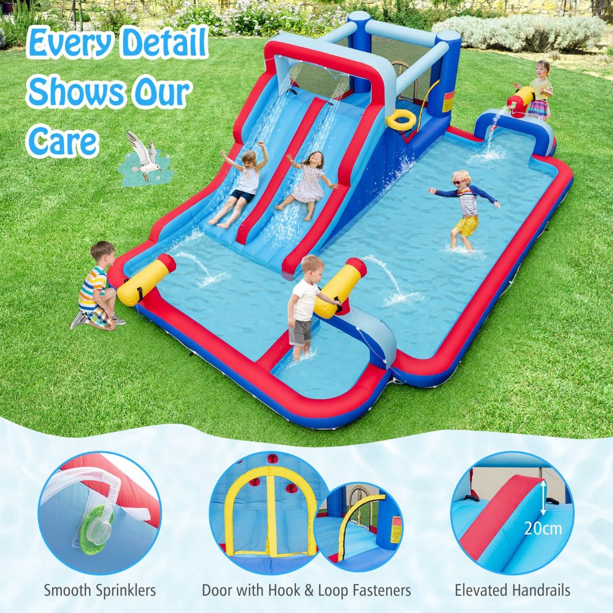 Kids 5-in-1 Inflatable Water Park and Bounce House with Slides - Fun outdoor play set. Kids 5-in-1 Inflatable Water Park and Bounce House with Slides - Fun outdoor play set.