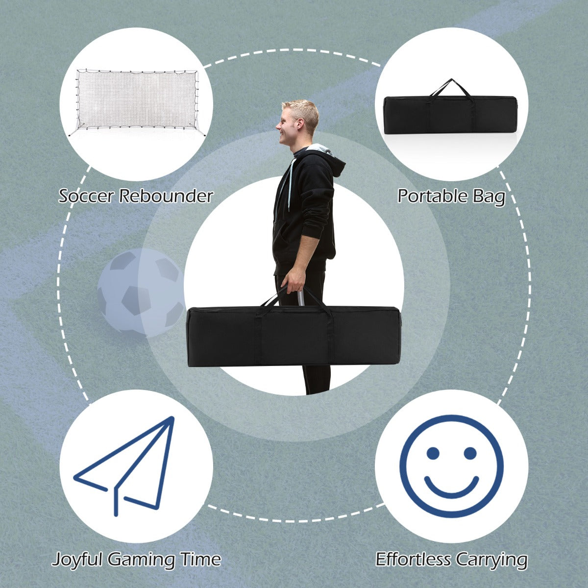 White Soccer Rebounder Net 375cm x 185cm | With Carry Bag