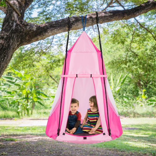 2 In 1 Tree Tent Swing Set | Green Adjustable Hanging Ropes