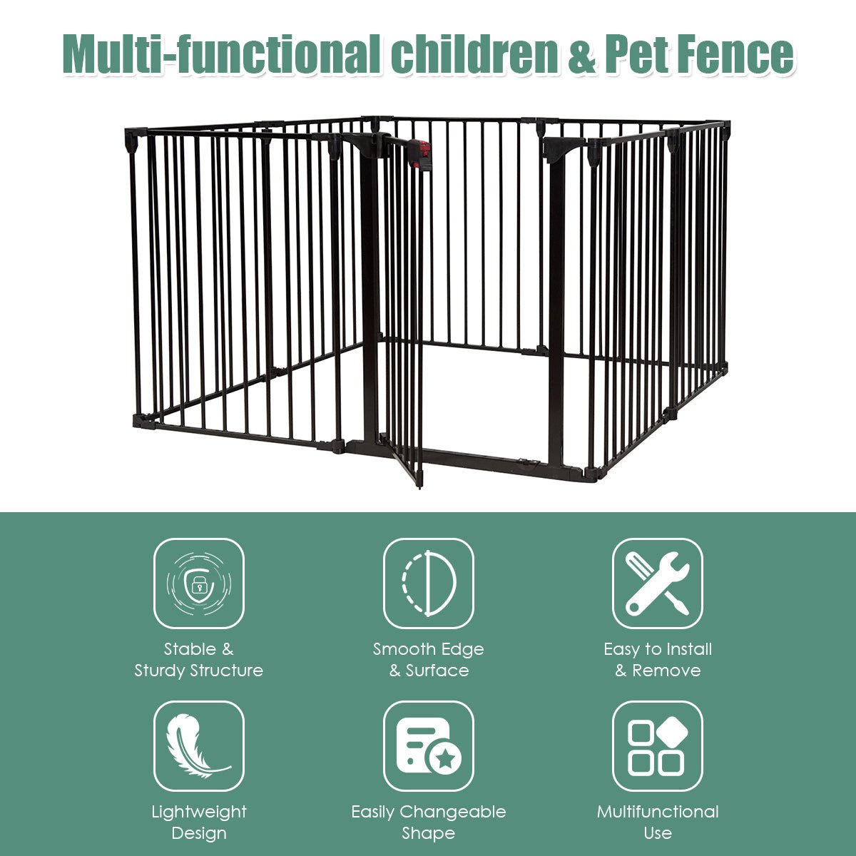 8-panel Safe Haven baby play yard and pet gate with adjustable design for versatile use.