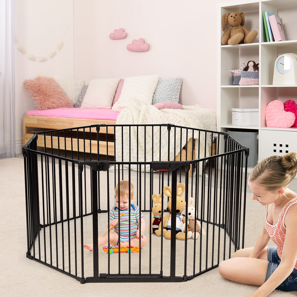 Spacious 8-Panel Baby Safety Enclosure in Black - Kids Mega Mart