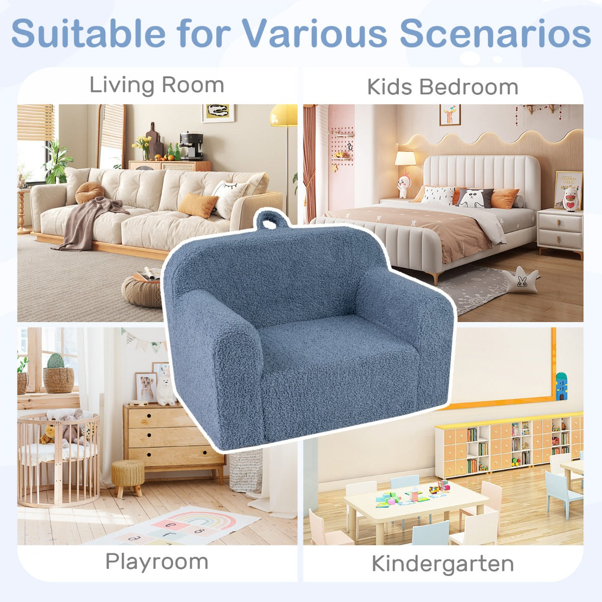 Kids Toddler Blue Foam Couch | Teddy Fleece Washable Cover Kids Toddler Blue Foam Couch | Teddy Fleece Washable Cover