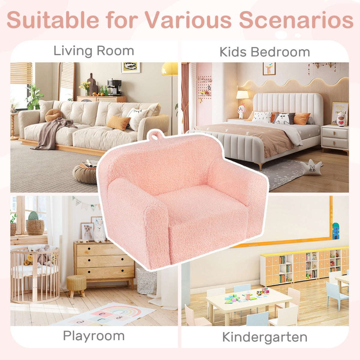 Pink Teddy Fleece Toddler Foam Couch | Portable Kids Sofa