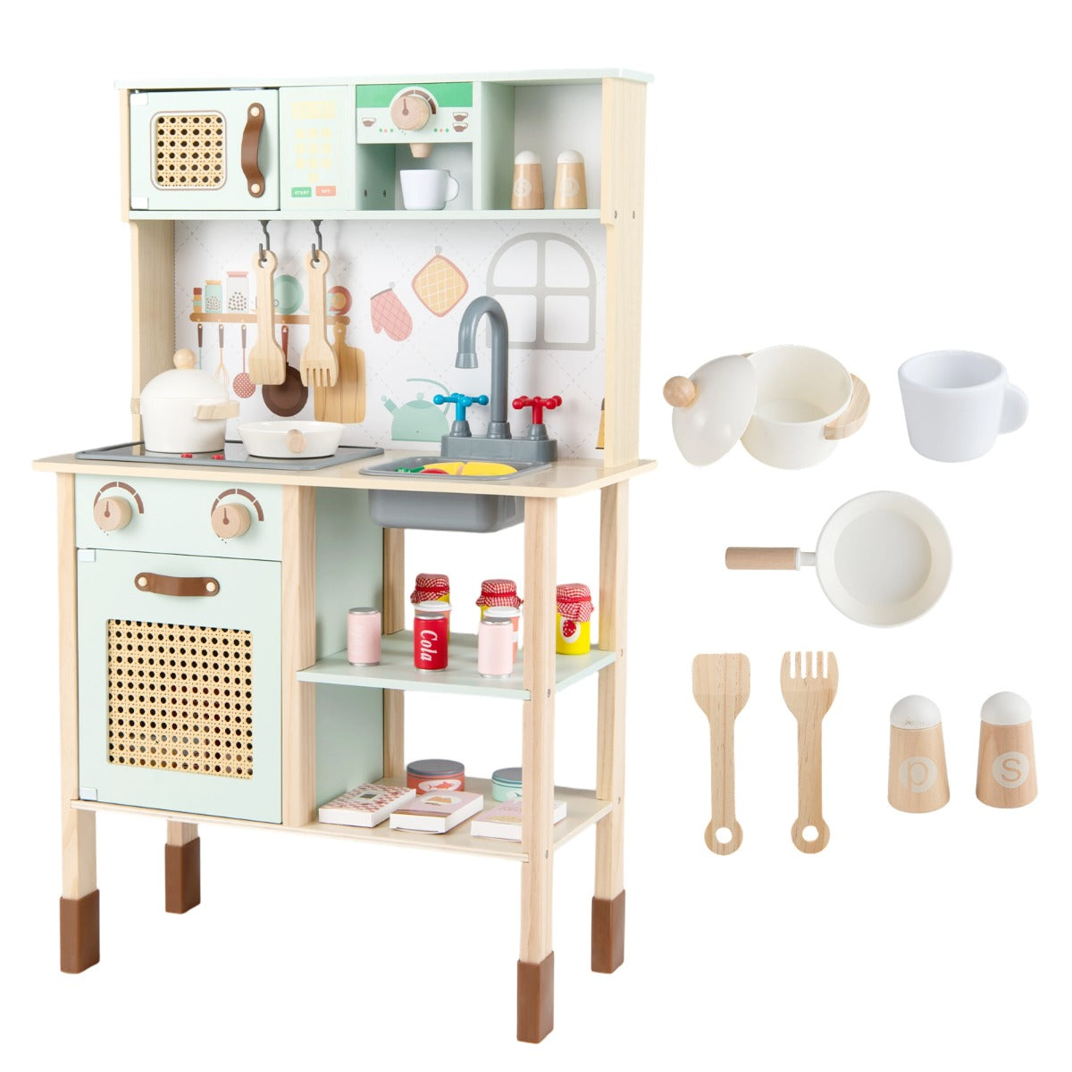 Toddler Toy Kitchen Set with Lights and Sounds for Girls and Boys Ages 3+-Green