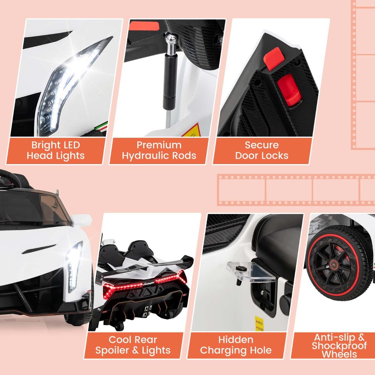 White Lamborghini 4WD ride-on car for kids features luxury wheels and authentic licensing for thrilling playtime adventures. White Lamborghini 4WD ride-on car for kids features luxury wheels and authentic licensing for thrilling playtime adventures.