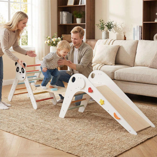 Foldable Beech Wood Triangle Climbing Set | Natural Panda Theme