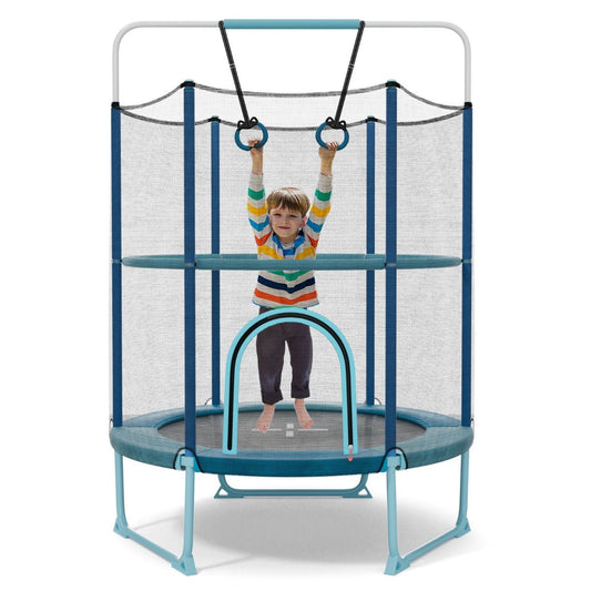 Trampoline Blue | 3-in-1 Design with Bar & Rings for Fun